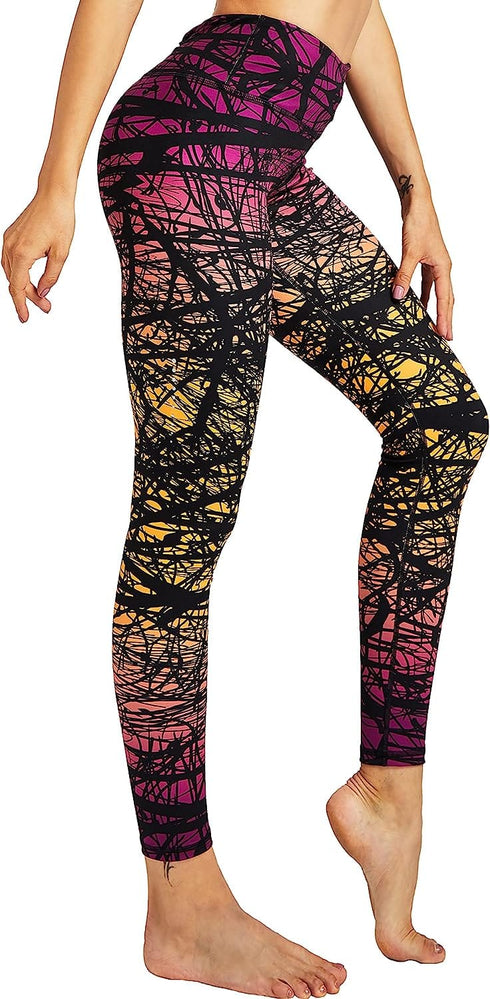 Women's Yoga Pants Printed Running Tights,Workout Running Leggings Tummy Control